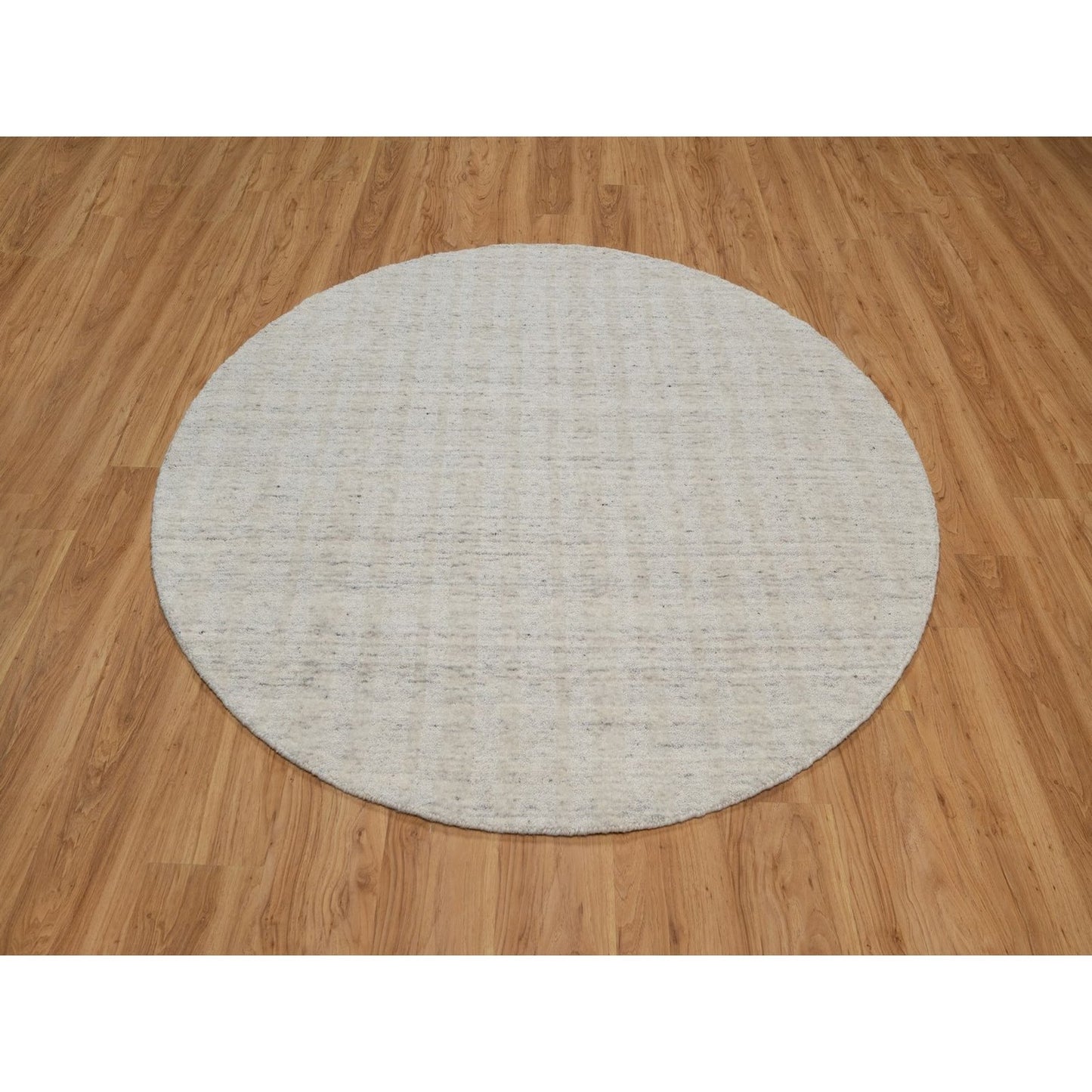 6'X6' Ivory Vertical Stripes Design Natural Wool Hand Loomed Round Rug