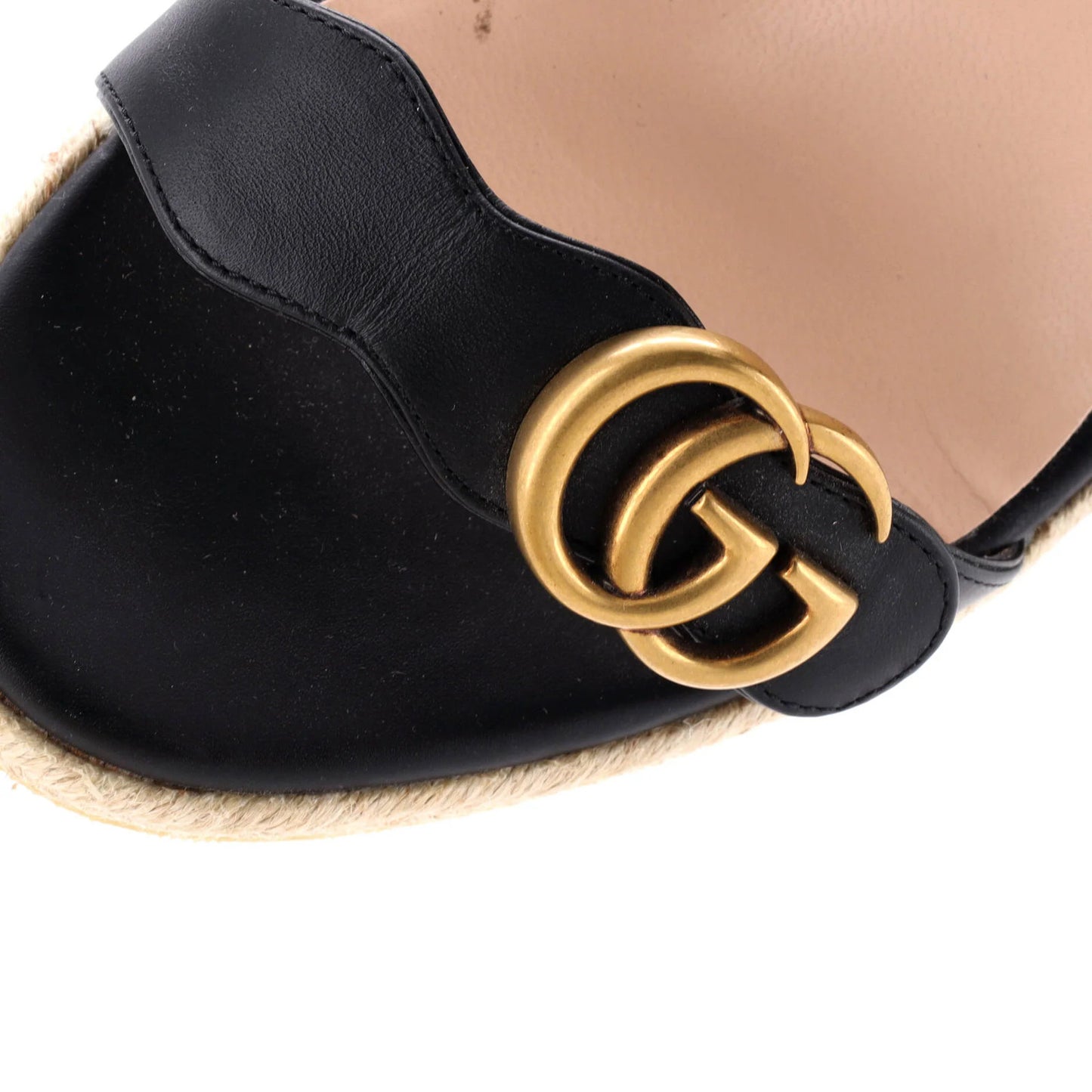 Gucci Women'S Gg Marmont Wedge Espadrille Sandals Leather