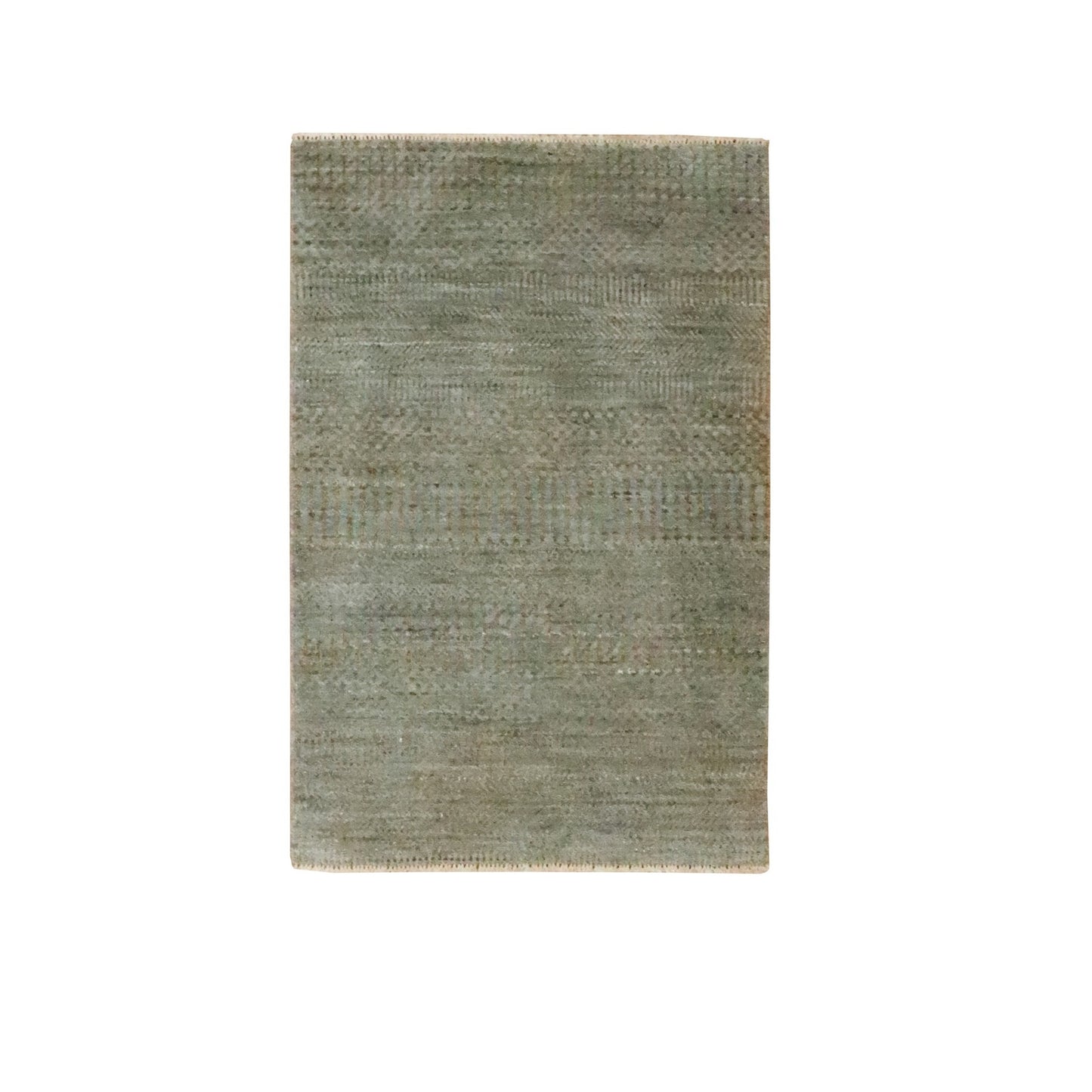 2'X3' Brown Hand Knotted Wool With Silk Modern Grass Design Mat Rug