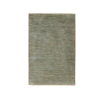 2'X3' Brown Hand Knotted Wool With Silk Modern Grass Design Mat Rug