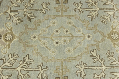 Handmade Oushak Chobi Wool Rug Light Gray Floral