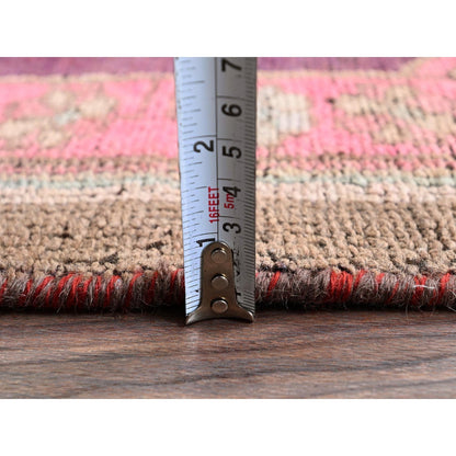 2'X11' Pink Vintage Northwest Zoroastrian Hand Knotted Pure Wool Runner Rug