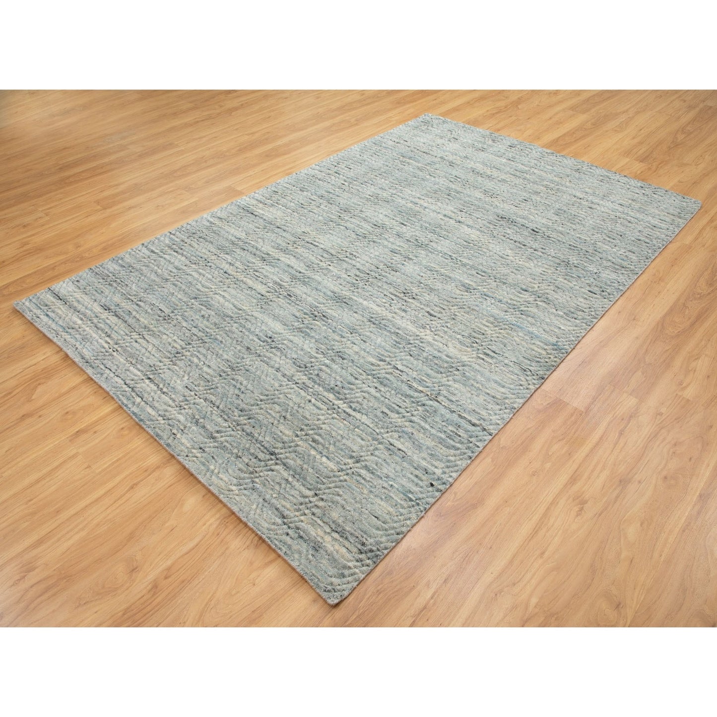 6'X9' Green Variegated Design Hand Loomed Pure Wool Modern Oriental Rug