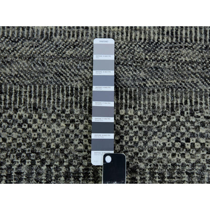 2'7"X11'8" Flint Gray Hand Knotted Grass Design Undyed Wool Runner Rug