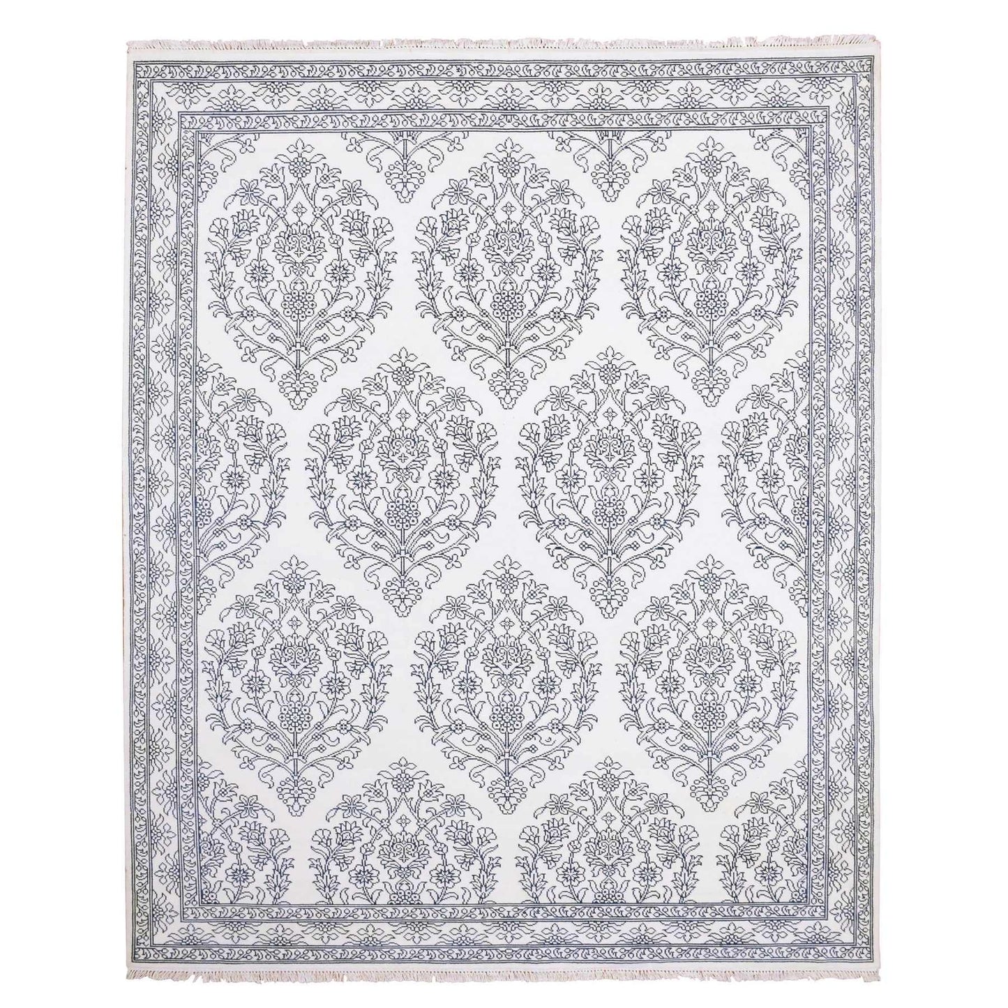 8'X9'9" Ivory Hand Knotted 100% Cotton Agra Design Rug