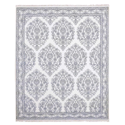 8'X9'9" Ivory Hand Knotted 100% Cotton Agra Design Rug