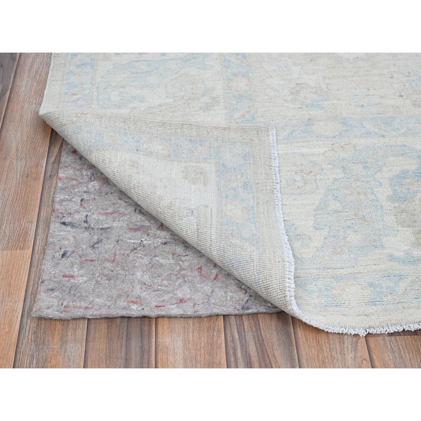 7'9"X9'10" Bone White Washed Out Peshawar Pure Wool Hand Knotted Rug