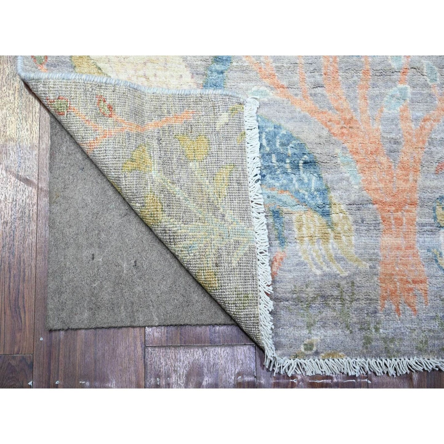 2'7"X8'3" Blue Gray 100% Wool Hand Knotted Afghan Peshawar Round Rug