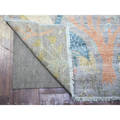 2'7"X8'3" Blue Gray 100% Wool Hand Knotted Afghan Peshawar Round Rug