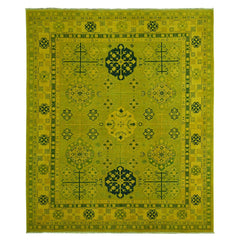 Rug 8'1"x9'5" Golden Yellow Overdyed Kazak Star Design Wool Hand Knotted