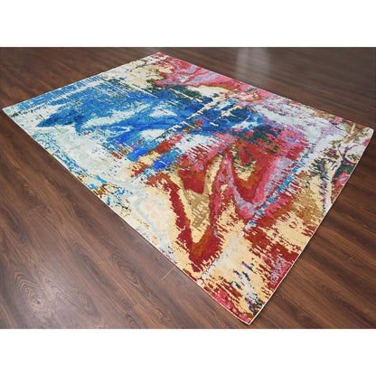 9'4"X12'3" Blue Modern Abstract Design Wool Hand Knotted Oriental Rug