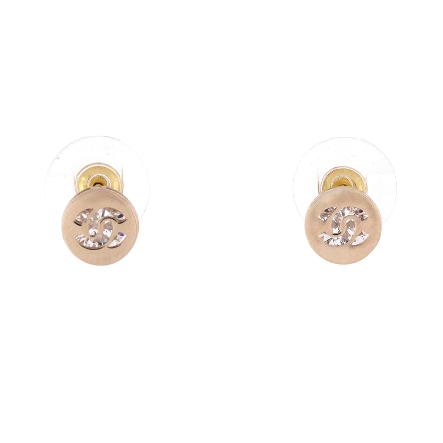 Chanel Cc Round Stud Earrings Metal With Crystals
