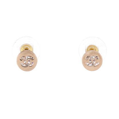 Chanel Cc Round Stud Earrings Metal With Crystals