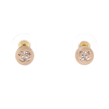 Chanel Cc Round Stud Earrings Metal With Crystals