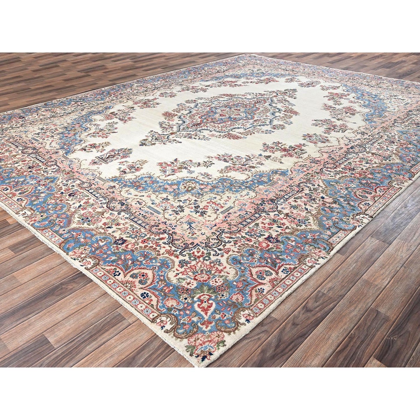 10'3"X13'2" Ivory Vintage Zoroastrian Karman 100% Wool Hand Knotted Rug