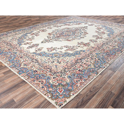 10'3"X13'2" Ivory Vintage Zoroastrian Karman 100% Wool Hand Knotted Rug