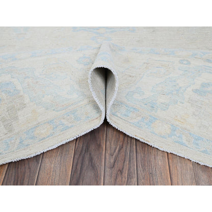 7'9"X9'10" Bone White Washed Out Peshawar Pure Wool Hand Knotted Rug