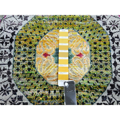 6'1"X6'1" Yellow Hand Knotted Mamluk Design Silk-Wool Round Oriental Rug