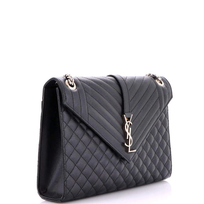 Large Saint Laurent Classic Monogram Envelope Satchel Mixed Matelasse Leather