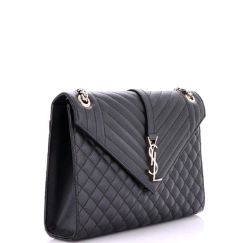 Large Saint Laurent Classic Monogram Envelope Satchel Mixed Matelasse Leather