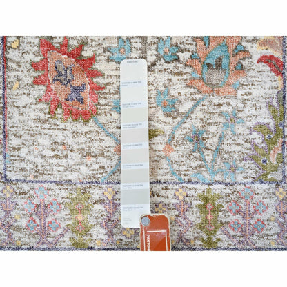 2'2"X3'1" Beige Silk With Textured Wool Hand Knotted Oriental Mat Rug