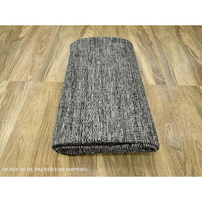 10'X14' Black Wool Rug Hand Knotted Oxidized & Distressed Grass Design