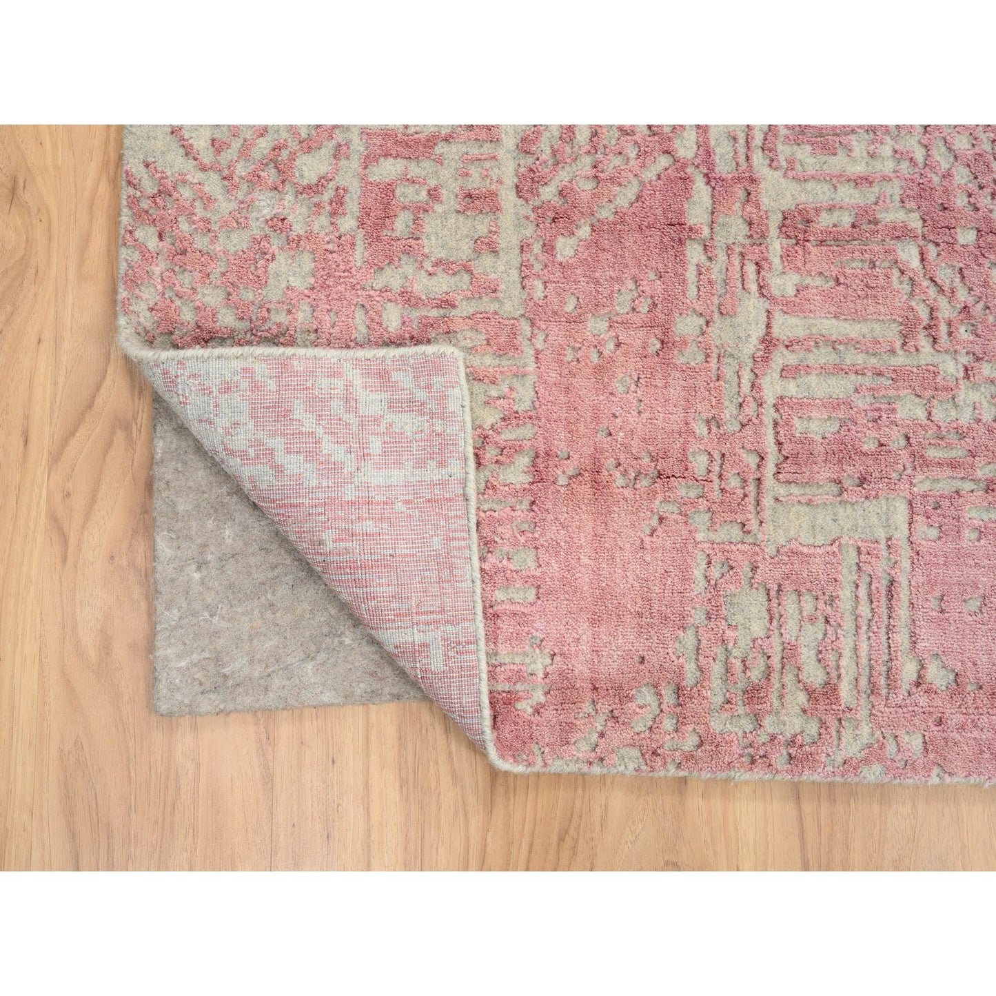 10'X14' Rose Pink Wool And Art Silk Jacquard Hand Loomed Rug
