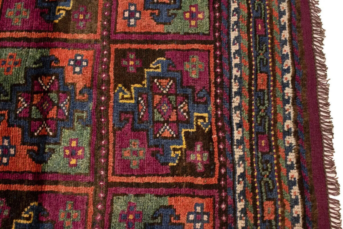 Vintage Violet Brown Oriental Rug Tribal Design