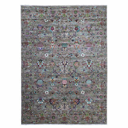 8'1"X11'2" Thunder Gray Wool Hand Knotted Sultani Pomegranate Design Rug