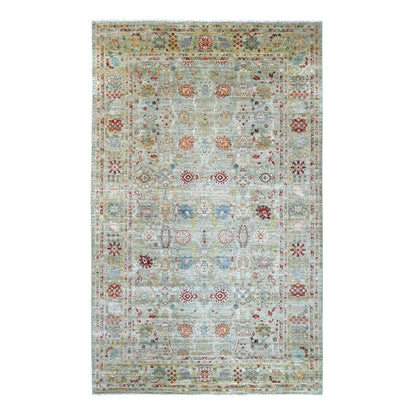 Hand knotted wool rug Green Peshawar design 7'3 x11'8" Ziegler Mahal