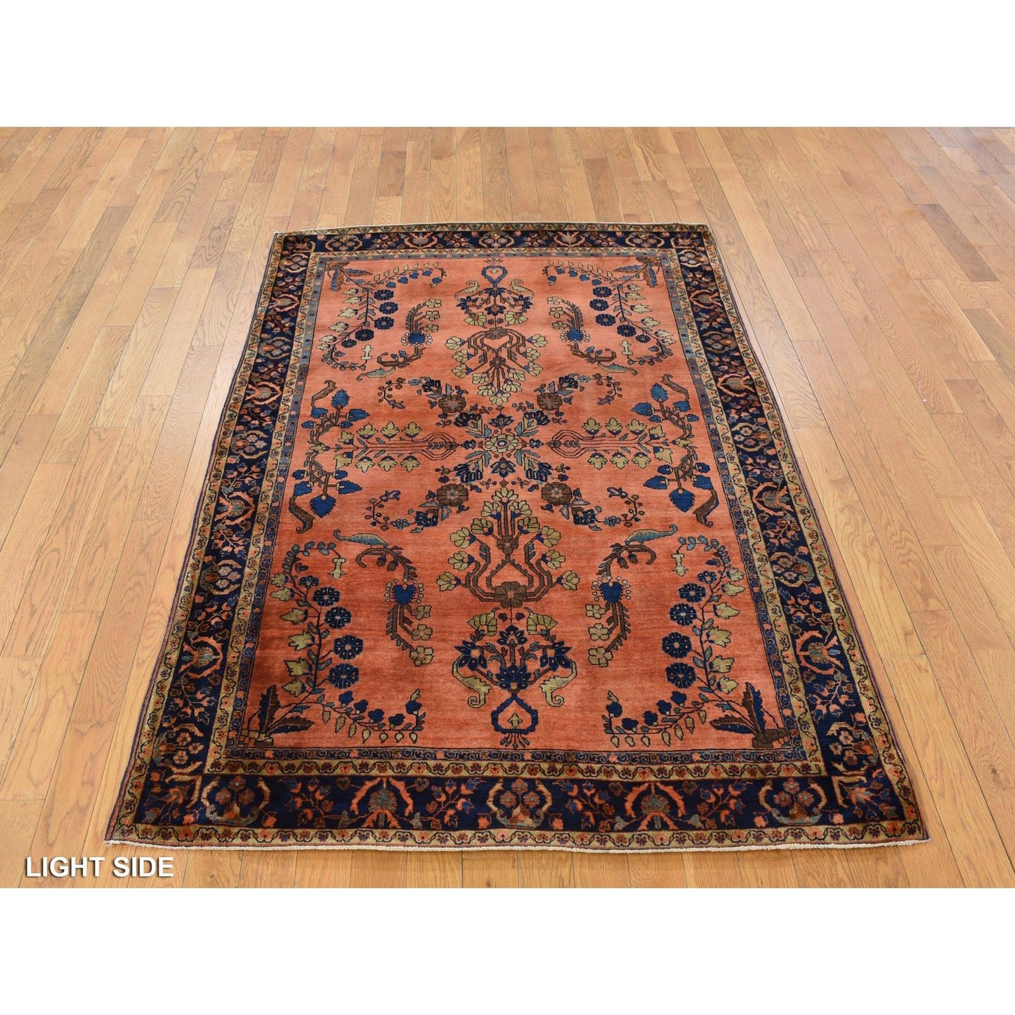 4'2"X6'4" Orange Rust Antique Zoroastrian Sarouk Mohajoren Oriental Rug