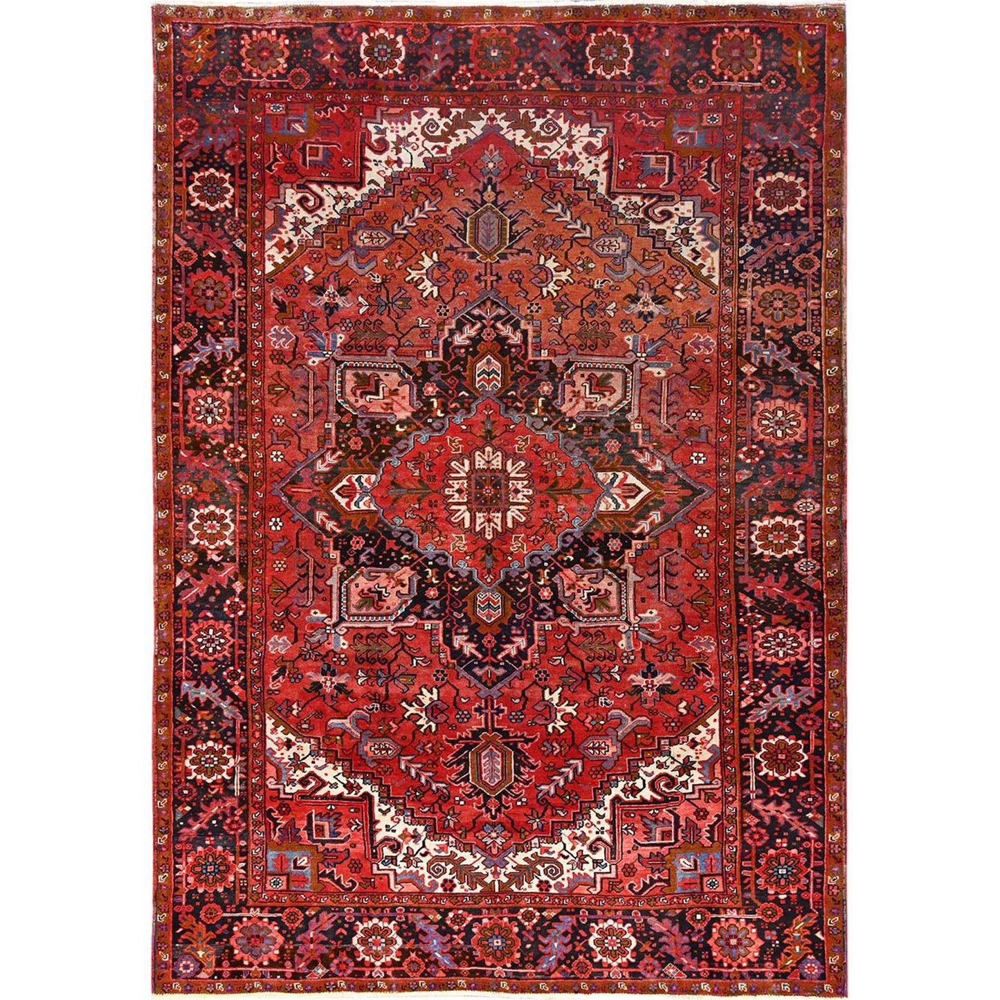 7'5"X10'10" Red Pure Wool Hand Knotted Semi Antique Zoroastrian Heris Rug