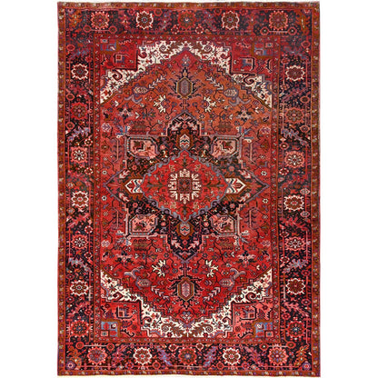 7'5"X10'10" Red Pure Wool Hand Knotted Semi Antique Zoroastrian Heris Rug