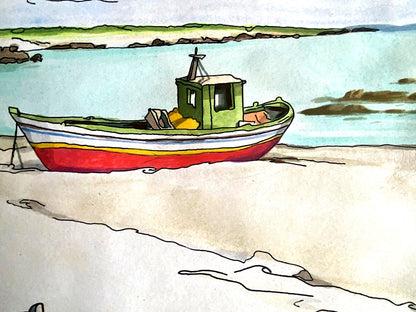 Aldo Riso ''Fishermen'S Boats'' - Hand-Painted Engraving Authenticated 60X80