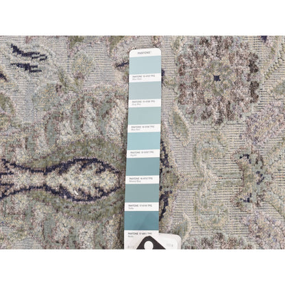 3'X11'10" Mist Gray Flower Design Silk With Wool Hand Knotted Runner Rug