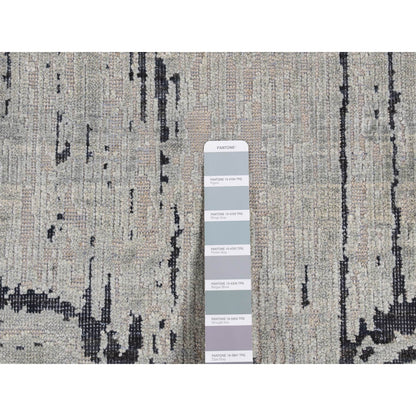2'7"X8' Gray The Cane Design Pure Silk With Wool Hand Knotted Runner Rug