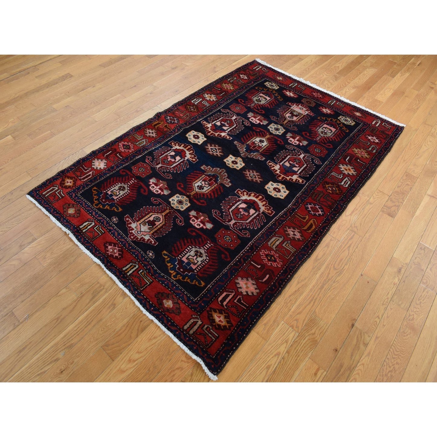 4'8"X7' Barn Red Zoroastrian Meleyir Hand Knotted Pure Wool Rug