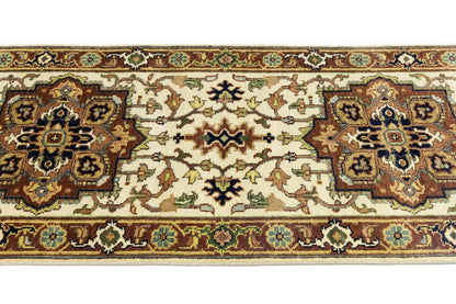 Heriz Serapi Oriental Runner Rug Geometric Design