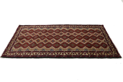 Handmade Vintage Oriental Rug 3'5X7 ft Tribal Geometric Style Foyer Area Carpet