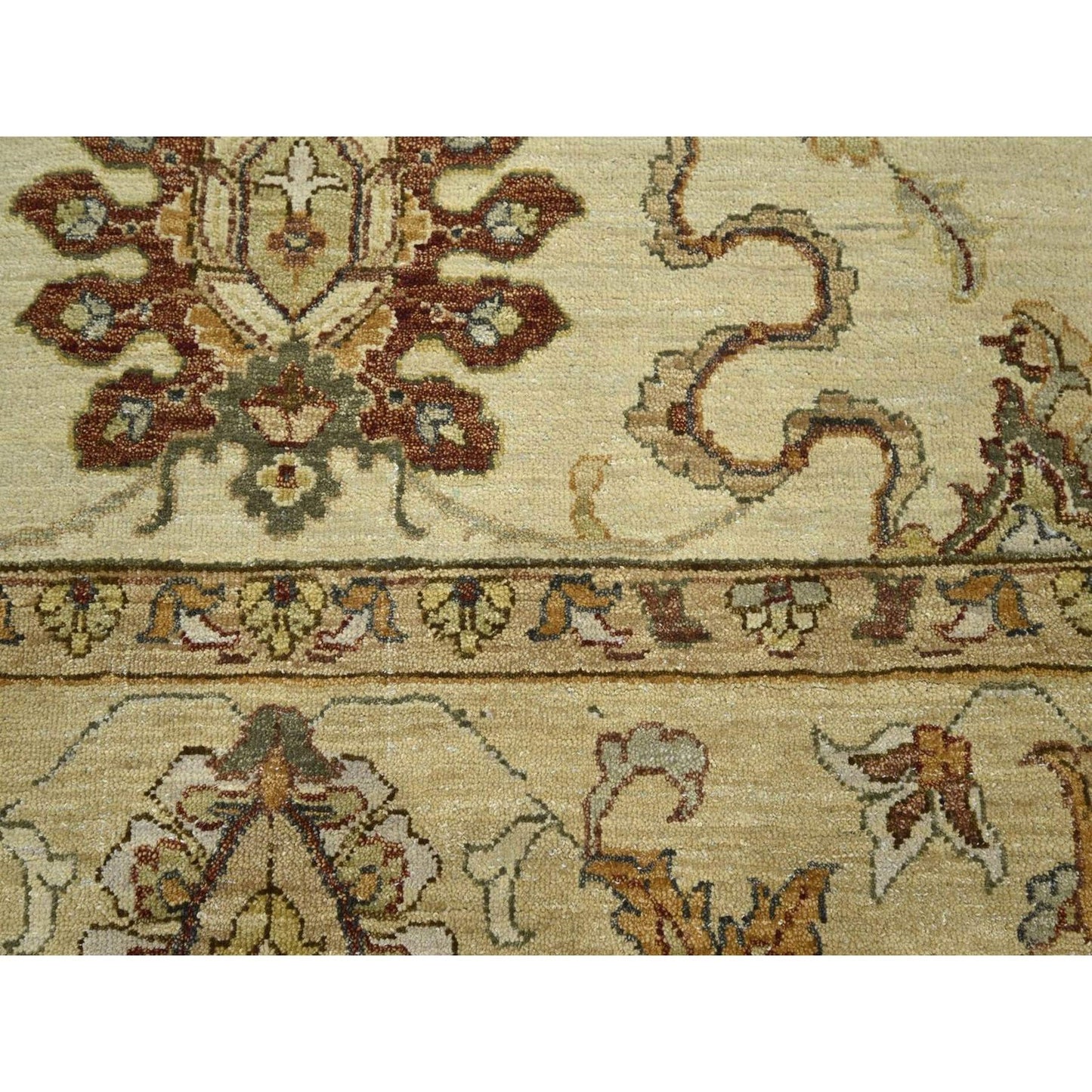 6'5"X8'1" Ivory Hand Knotted Leaf Pattern Agra Ziegler Design Wool Rug