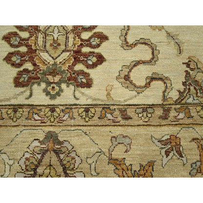 6'5"X8'1" Ivory Hand Knotted Leaf Pattern Agra Ziegler Design Wool Rug