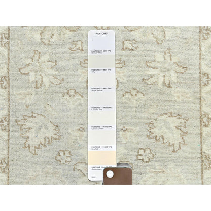 2'9"X9'7" Ivory Hand Knotted Afghan Stone Washed Peshawar Wool Runner Rug