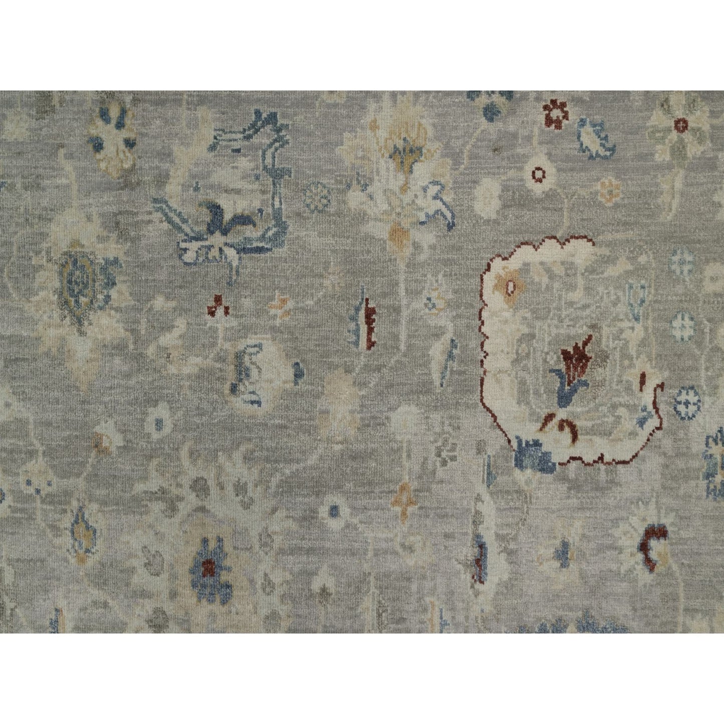6'1"X9' Agate Gray Oushak With Broken Pattern 100% Wool Hand Knotted Rug