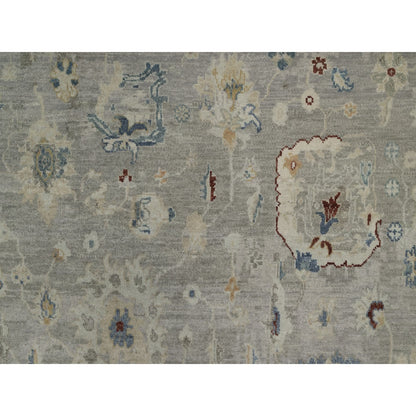 6'1"X9' Agate Gray Oushak With Broken Pattern 100% Wool Hand Knotted Rug