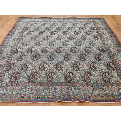 6'3"X8'9" Ivory Antique Good Condition Paisley Design Oriental Rug