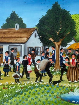 Kapoi Makai Original Oil Painting Naive Art Village Scene Folk Hungary/Romania