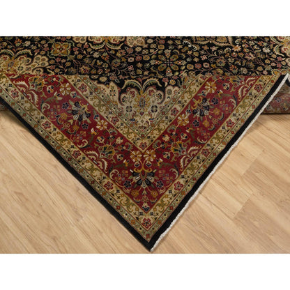 8'X9'10" Black Hand Knotted Kishoon Revival 300 Kpsi Rug New Zealand Wool