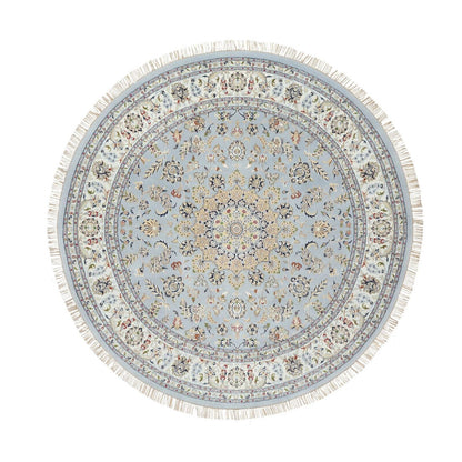 9'X9' Beau Blue Hand Knotted Nain Design 250 Kpsi 100% Wool Round Rug