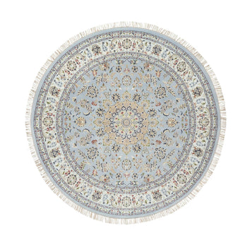 9'X9' Beau Blue Hand Knotted Nain Design 250 Kpsi 100% Wool Round Rug
