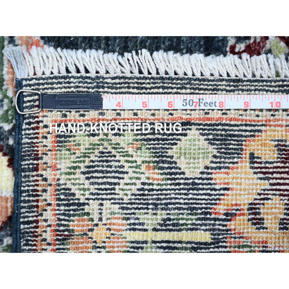 2'9"X9'9" True Black Wool Hand Knotted Afghan Angora Oushak Runner Rug
